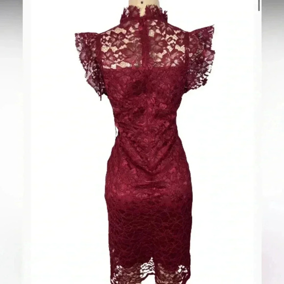 ENFOCUS STUDIO BURGUNDY RED LACE SHEATH MIDI DRESS  CUFFSLEEVE  SIZE8 MEDIUM NWT - Picture 2 of 14